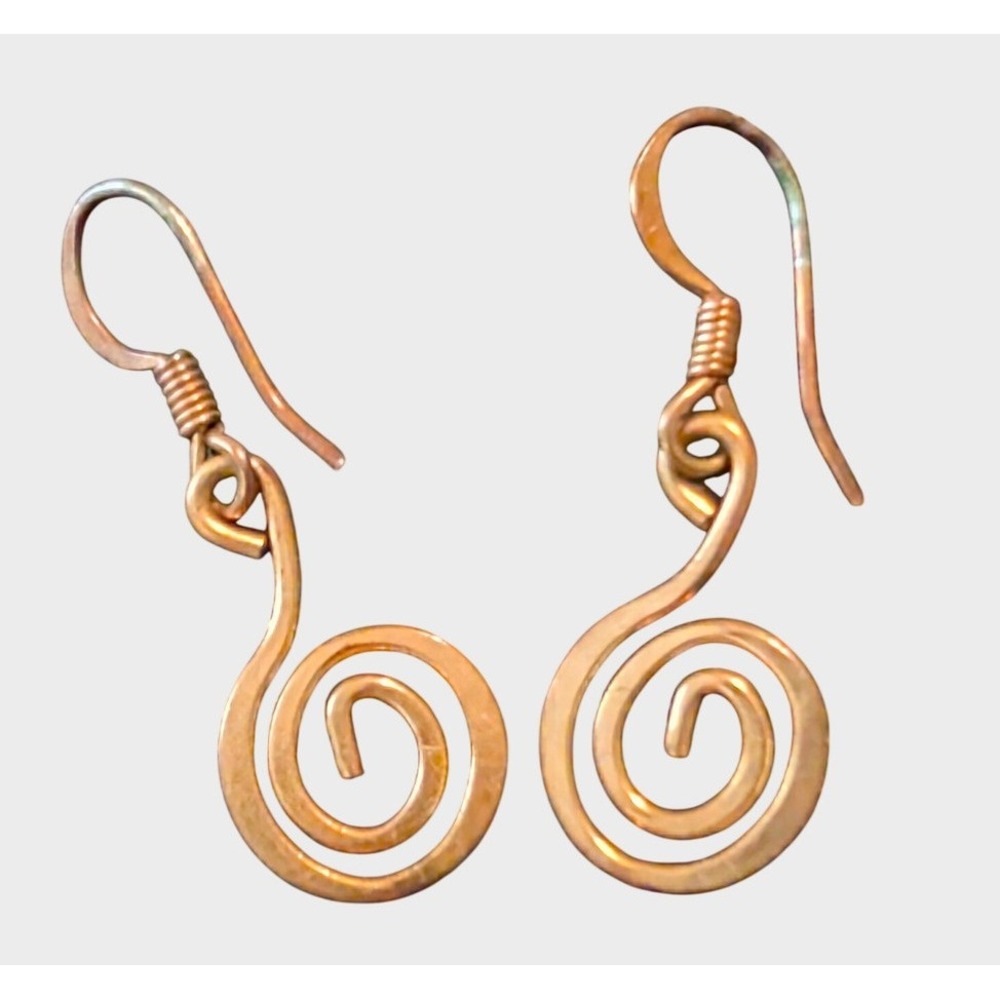 Vintage Harpstone Spiral Dangle Earrings Gold Tone Artisan Wire Pierced